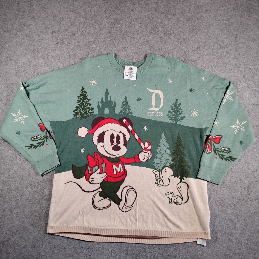 Disney Spirit Jersey Mens Medium Green‎ Christmas Mickey Mouse Knit Sweater
